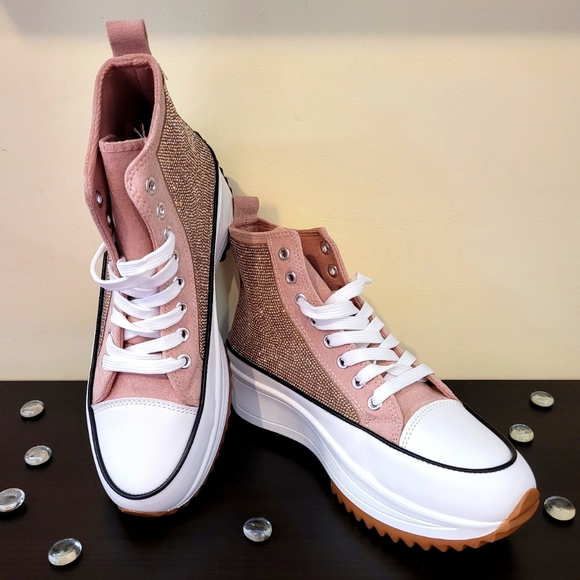 High Top Wedge Bling Pink Sneakers - Picture 2 of 4